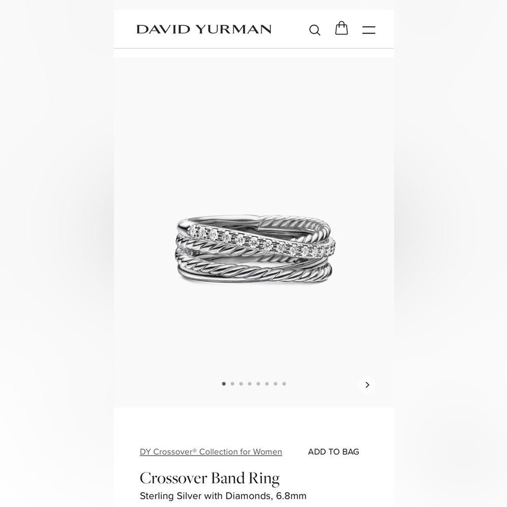 David Yurman Crossover Band ring. BRAND NEW. Sterling Silver with Diamonds.